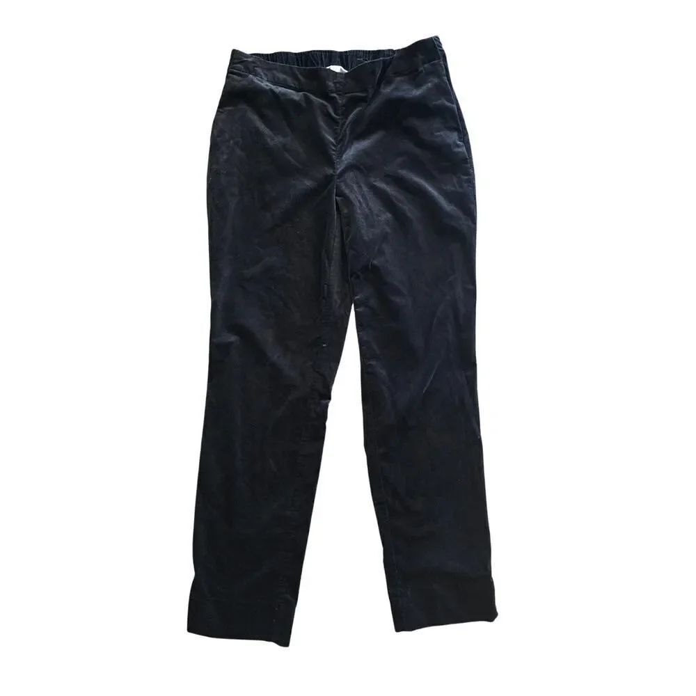 J. Jill Black Velvet Pants Size 8 Side Zip Stretch Straight Leg Luxe Look